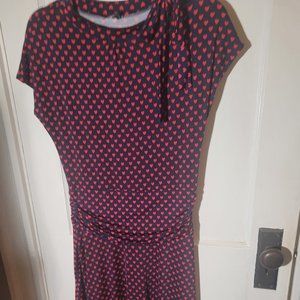 Retrolicious Navy and Red Hearts print dress with cute details!